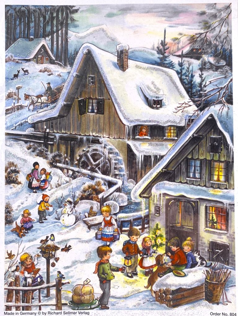 Advent Calendar Small - snowy village mill